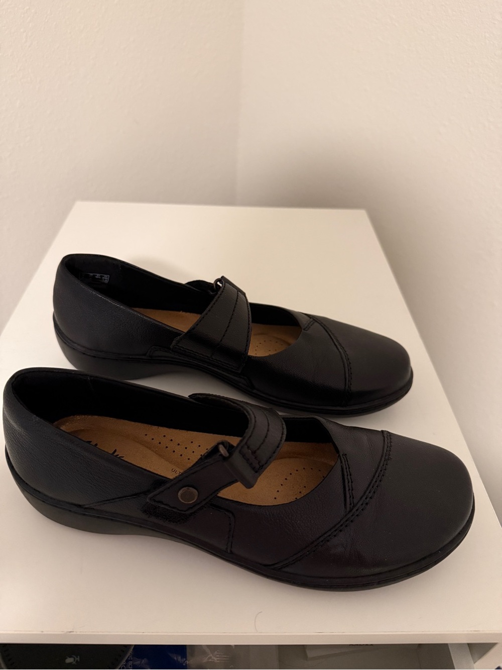 Clarks Black Mary Jane Strap Flats